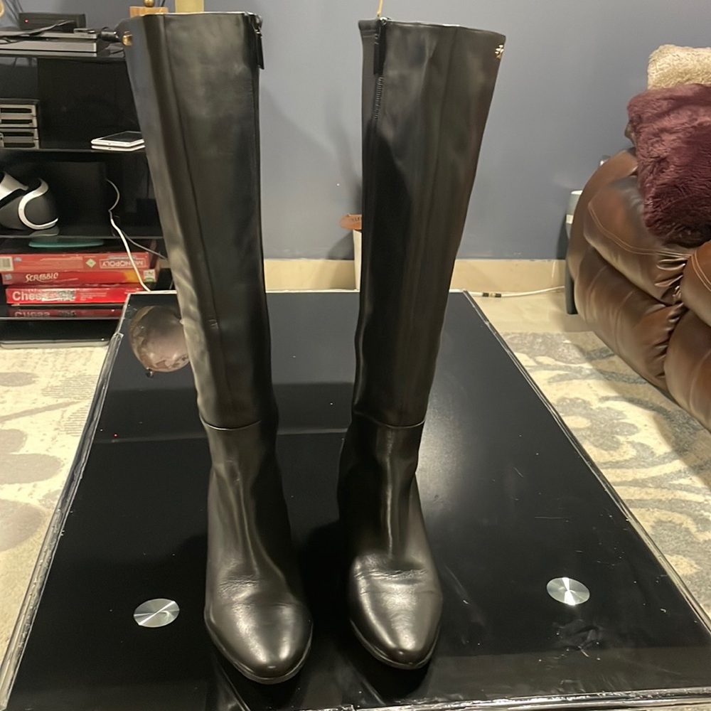 Calvin Klein knee high black leather boots